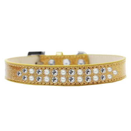 PET PAL 0.75 in. Two Row Pearl & Clear Crystal Ice Cream Dog CollarGold Size 20 PE820609